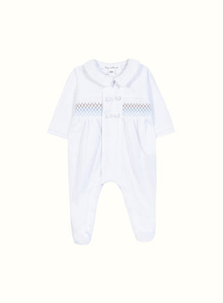 Smocked Panel Babygrow in White