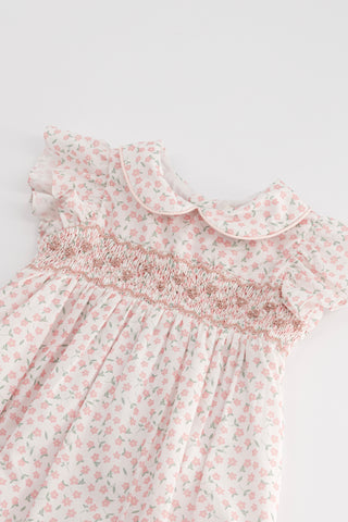 Daisy Hand Smocked Romper in Pink