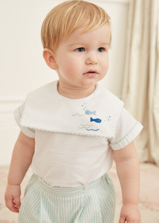 Striped Sailor Embroidered Set in Green