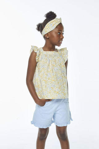 Ruffle Trim Shorts in Blue