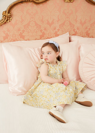Ivy Hand Smocked Ruffle Sleeve Dress in Yellow