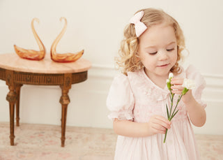 Rosie Hand Smocked Swiss Dot Dress in Pink