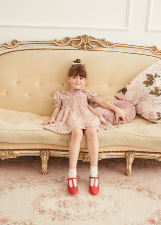 Mabel Floral Hand Smocked Dress in Red