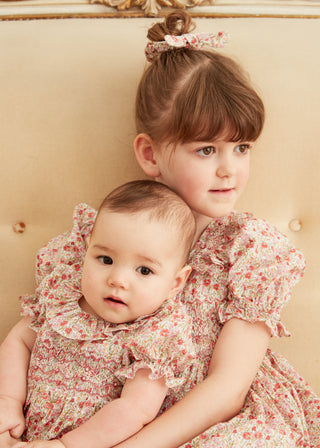 Mabel Floral Hand Smocked Romper in Red