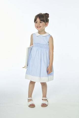 Striped Hand Smocked Dress in Blue