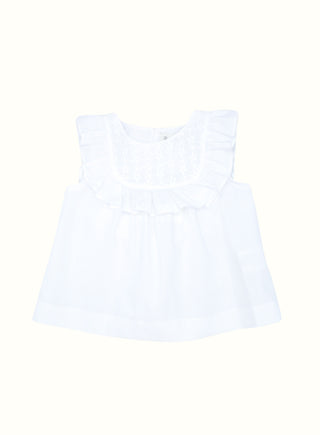 Ruffled Bib Blouse in White