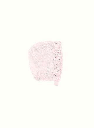 Knitted Lace Bonnet in Pink