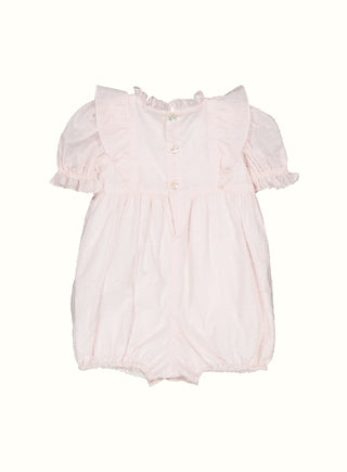 Rosie Hand Smocked Ruffle Romper in Pink