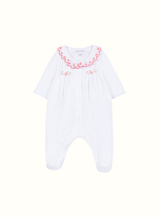 Embroidered Collar Babygrow in White