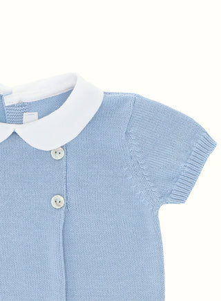 Classic Knitted Short Set with Peter Pan Collar in Blue