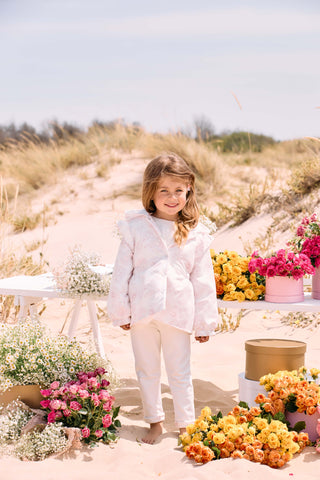 Pink Floral Print Hooded Coat in White