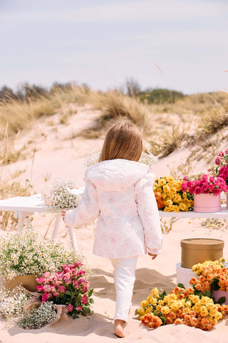 Pink Floral Print Hooded Coat in White
