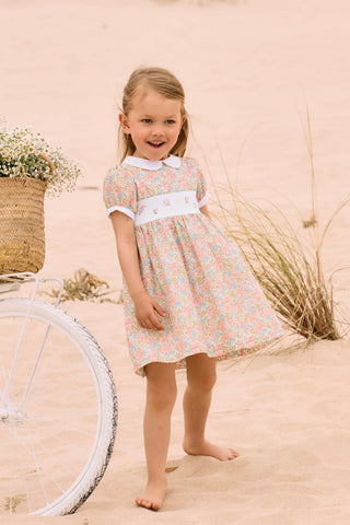 Floral Liberty Fabric Smocked Dress in Pink