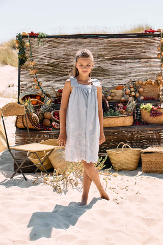 Embroidered Bow Strap Dress in Navy