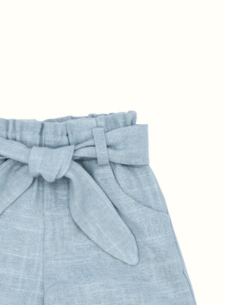 Linen Bow Belt Shorts in Green