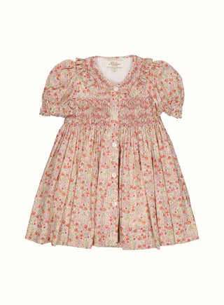 Mabel Floral Hand Smocked Dress in Red