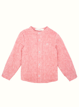 Linen Mao Collar Long Sleeve Shirt in Red