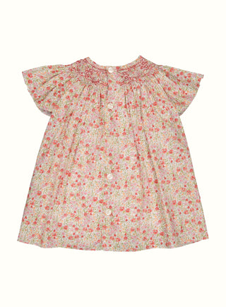 Mabel Hand Smocked Floral Blouse in Red