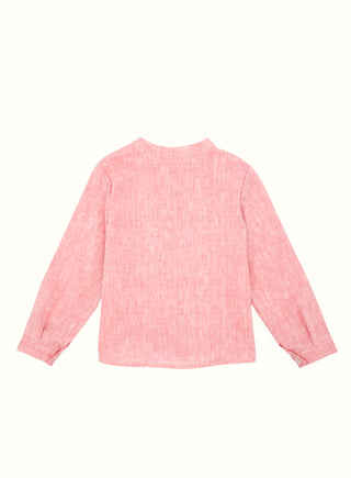 Linen Mao Collar Long Sleeve Shirt in Red