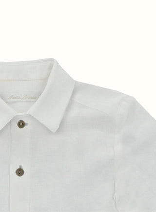 Linen Blend Long Sleeve Shirt in White