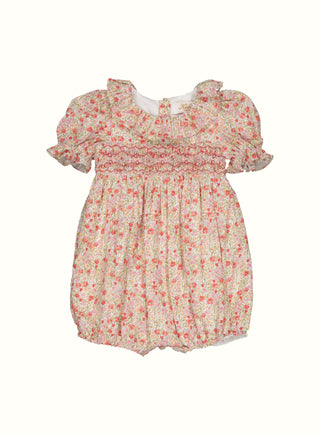 Mabel Floral Hand Smocked Romper in Red
