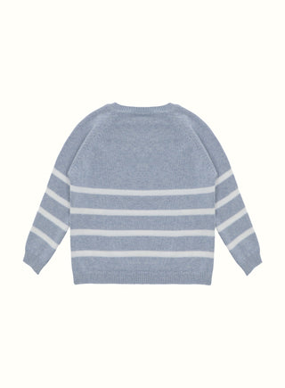 Striped Button Shoulder Sweater in Blue