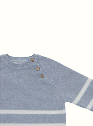 Striped Button Shoulder Sweater in Blue