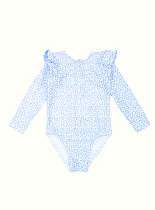 Floral Long Sleeve Swimsuit in Blue