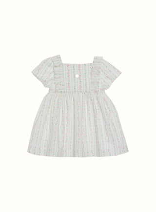 Mini Floral Stripe Dress in Pink