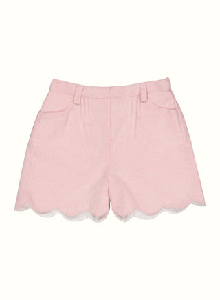 Scalloped Hem Striped Shorts in Pink