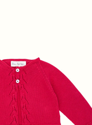 Lace Knit Cardigan in Red