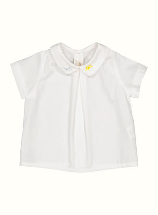 Embroidered Peter Pan Collar Shirt in White