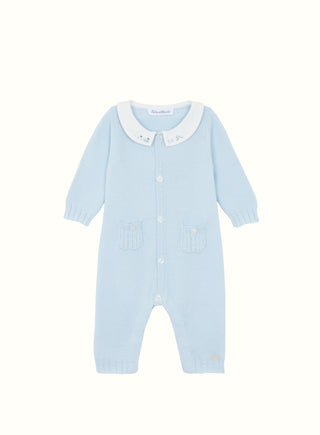 Embroidered Knit Babygrow in Blue