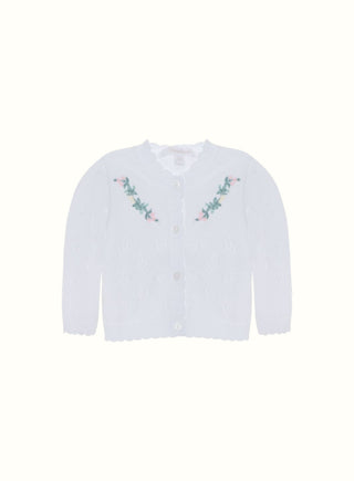 Embroidered Knit Cardigan in White