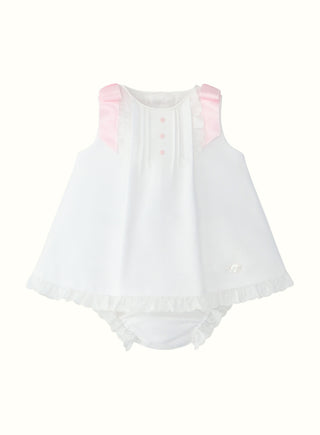 Sleeveless Pink Bow Detail Dress in White