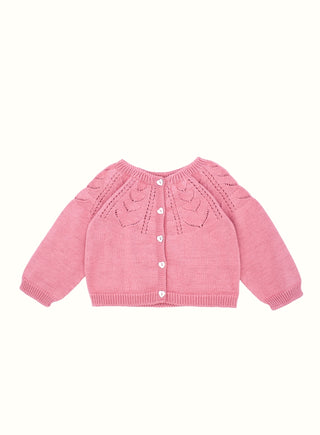 Pointelle Knit Cardigan in Pink