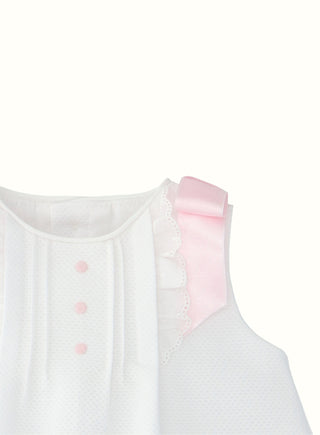 Sleeveless Pink Bow Detail Dress in White