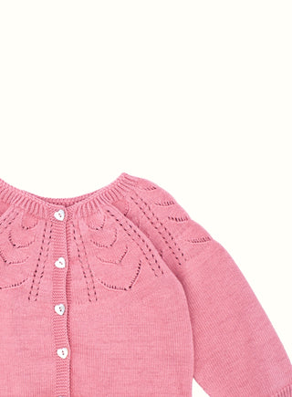 Pointelle Knit Cardigan in Pink