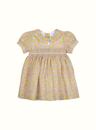 Floral Liberty Fabric Smocked Dress in Yellow