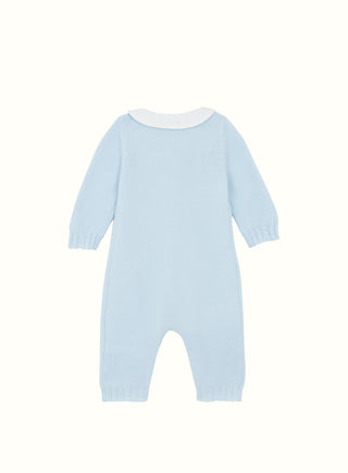 Embroidered Knit Babygrow in Blue