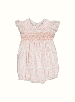 Daisy Hand Smocked Romper in Pink