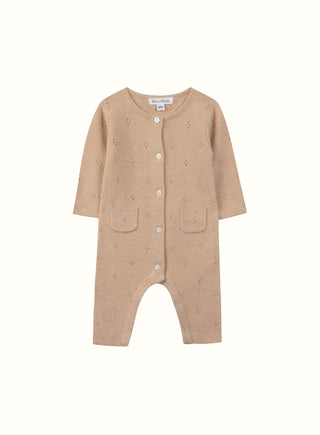 Pointelle Knit Babygrow in Beige