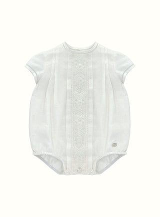 Embroidered Linen Romper in Ivory
