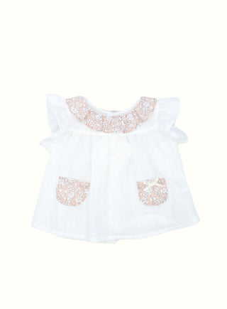 Lilly Floral Trim Blouse in Pink