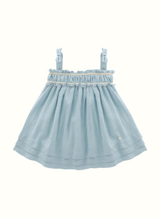 Ruffle Linen Dress in Blue