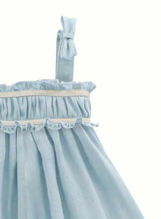 Ruffle Linen Dress in Blue