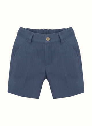 Linen Cotton Blend Shorts in Navy