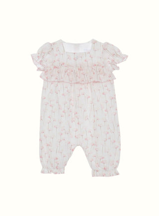 Pink Poppies Romper in White