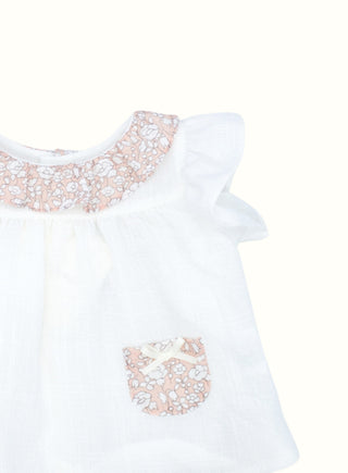 Lilly Floral Trim Blouse in Pink