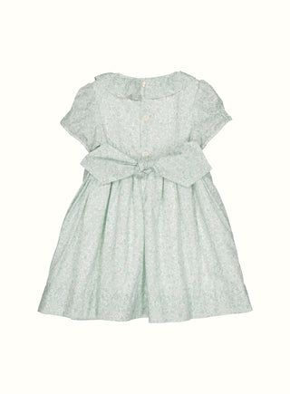 Elsie Floral Hand Smocked Ruffle Collar Dress in Green